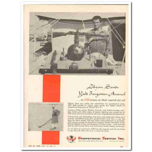 GEOPHYSICAL SERVICE INC 1959 Libyan Sands Forgotten Arsenal vintage ad