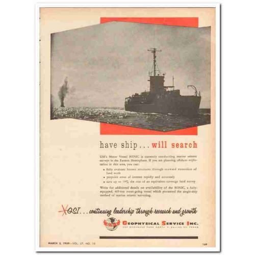 GEOPHYSICAL SERVICE INC 1959 ship search Motor Vessel Sonic vintage ad