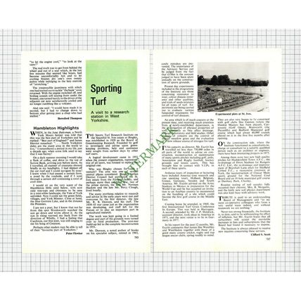 Sports Turf Research Institute Escritt Bingley Yorkshire - 1977 Article / Print