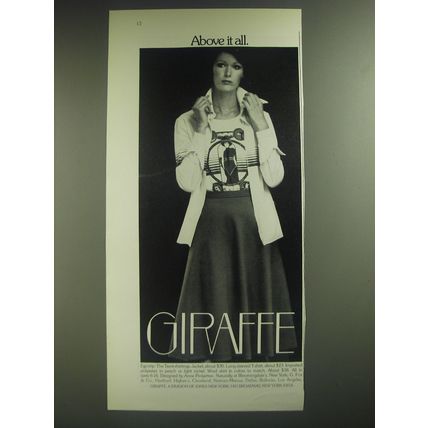 1974 Giraffe Anne Pinkerton Tarot Shirtings Jacket, T-Shirt and Skirt Ad