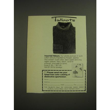 1974 Talbots Pullover Ad - Imported Velours