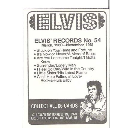 1978 Boxcar vintage Elvis Presley trading card #54