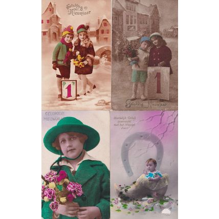 Dutch Baby In Giant Boot Shoe Antique 4x Happy New Year Postcard s