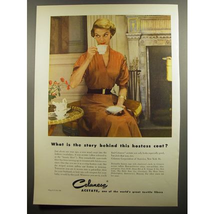 1952 Celanese Acetate Ad - What is the story behind this hostess coat?