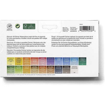 Winsor Newton Cotman Watercolour Painting Plus Set 16 Half Pans + 3 Tubes [New]