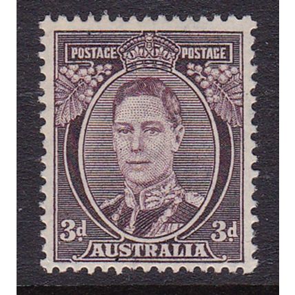 AUSTRALIA 1937-49 3d GVI PURPLE BROWN MINT SG187