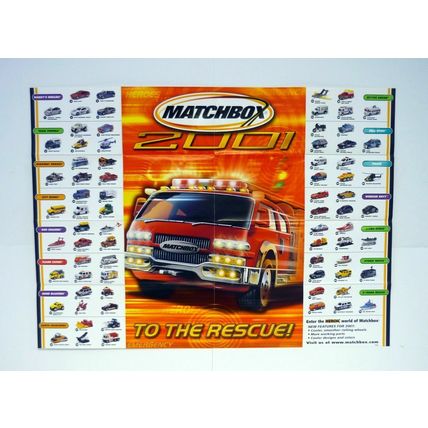 Matchbox Lesney To The Rescue Poster Mattel 24"x36" 75 Car Line-Up 2001