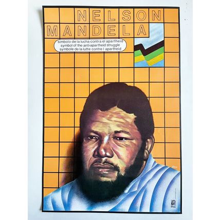 1986 Political POSTER OSPAAAL Solidarity.Cuba original art.Nelson Mandela