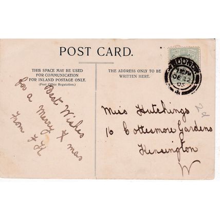 Christmas Greetings Postcard posted 1905 VGC