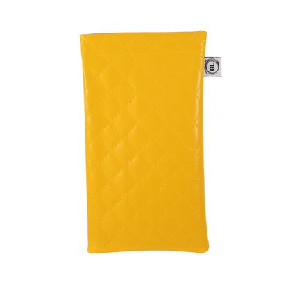 Faux Leather Snap Top Glasses Sunglasses Case Holder Pouch (Yellow)