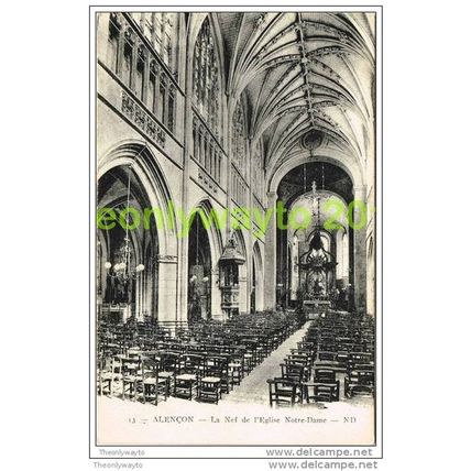 ALENCON, LA NEF DE L'EGLISE NOTRE DAME, ORNE, FRANCE, 1920s, Postcard