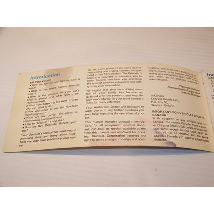 1970 PLYMOUTH VALIANT DUSTER OPERATORS MANUAL
