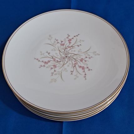 Vintage Lot 4 Noritake CLAIRE SALAD PLATES #5902 Pink Flowers Gold Trim FLoral
