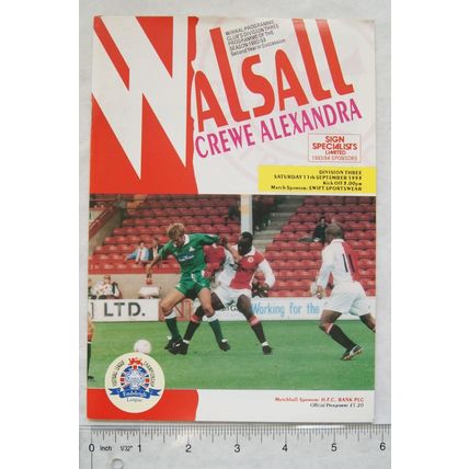 1993 programme Walsall v. Crewe Alexandra, 11/9