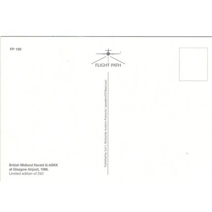 HERALD AIRCRAFT BRITISH MIDLAND AT GLASGOW AIRPORT. CARD NO FP 189