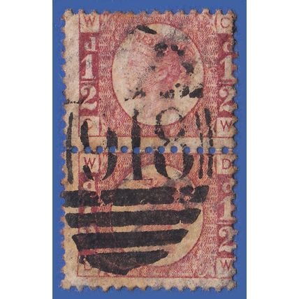 GB QV 1870 1/2d ROSE PLATE 6 CW DW SG49 GU VERTICAL PAIR WORCESTER 918