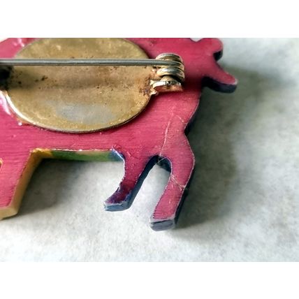 Vintage Celluloid Rainbow Pig Brooch, Antique Collectible Jewellery