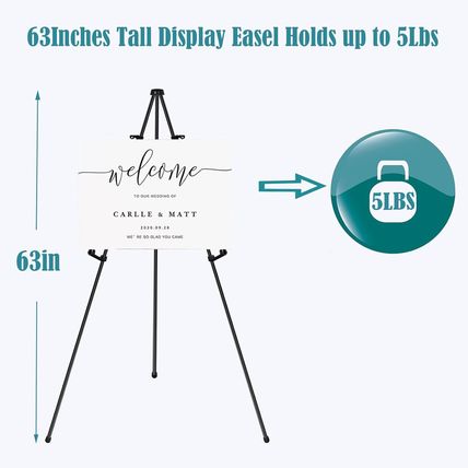 63" Tall Display Easel Stand for Wedding Sign Poster, Foldable and Adjustable Fl