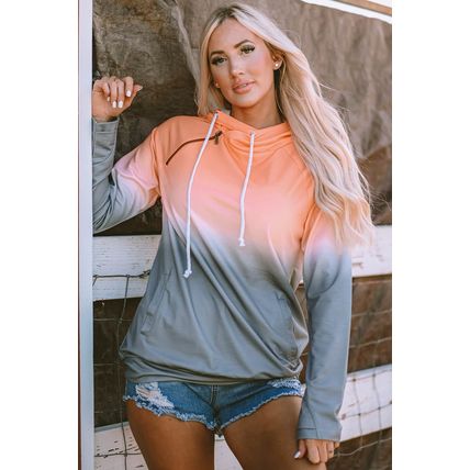 Multicolor Gradient Thumbhole Sleeve Pocketed Zipper Hoodie