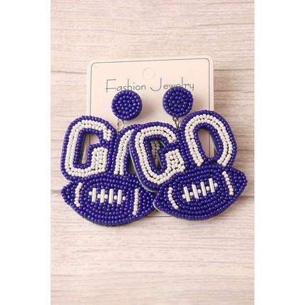 Bluing Beaded Go Football Earrings