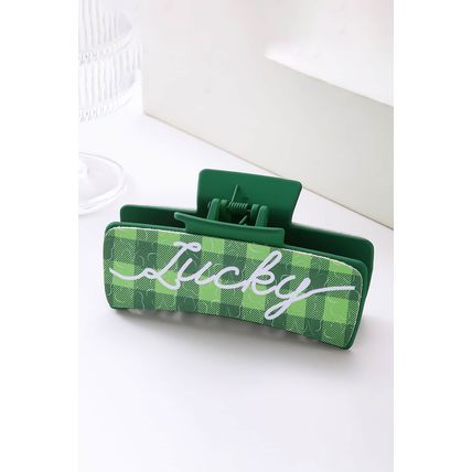 Dark Green St. Patricks Plaid Lucky Pattern Claw Clip