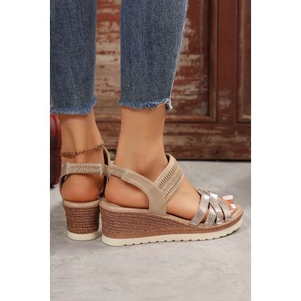 Beige Criss Cross PU Leather Platform Sandals