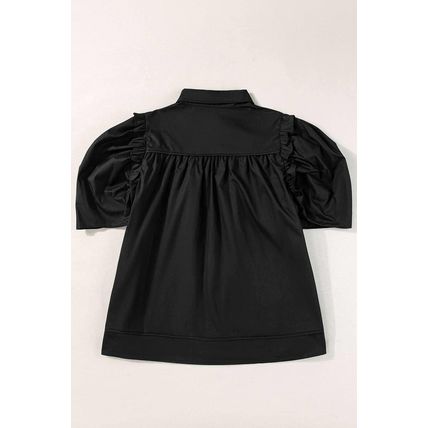 Black Crisp Puff Sleeve Loose Shirt