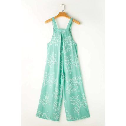 Moonlight Jade Printed Bib Wide Leg Overalls