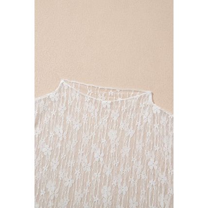 White Sheer Floral Lace Long Sleeve Slim Fit Top