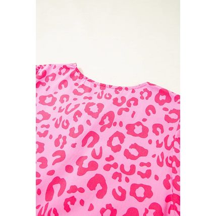 Rose Leopard Puff Sleeve Tie Front High Waist Mini Dress