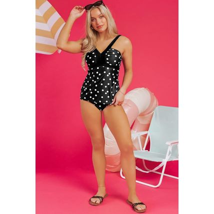 Black Polka Dot Print V Neck Tankini Set