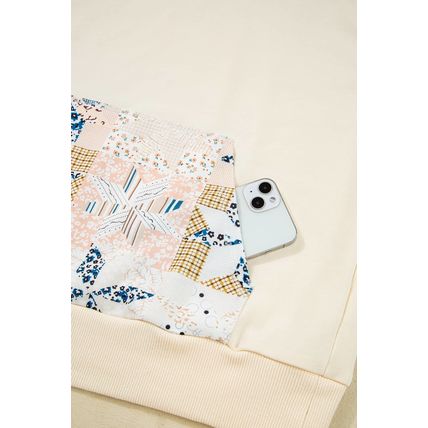 Beige Western Geo Pattern Patchwork Hoodie with Kangaroo Pocket