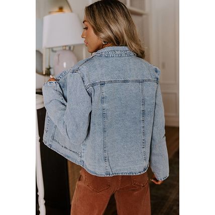 Myosotis Scallop Trim Collar Patched Pocket Button Up Denim Jacket