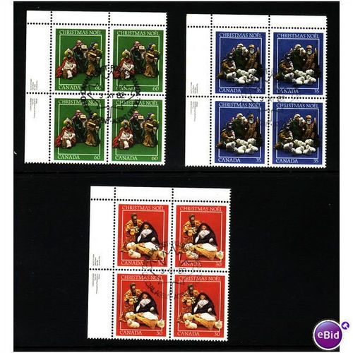 CANADA 1982 CHRISTMAS SG 1080/1082 SET 3 VALS PLATE BLOCK 4 SETS FINE USED