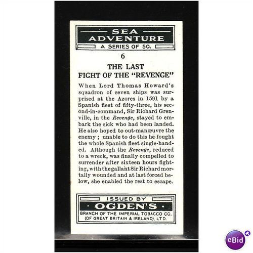 Ogden's Cards 1939 Sea Adventure No 6 The Last Fight of the Revenge Fine Mint