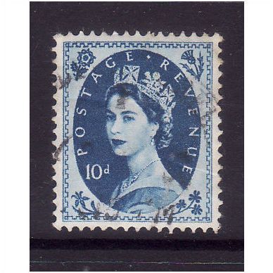 GREAT BRITAIN 1955 SG552 QEII ED CROWNS 10d PRUSSIAN BLUE FINE USED #4