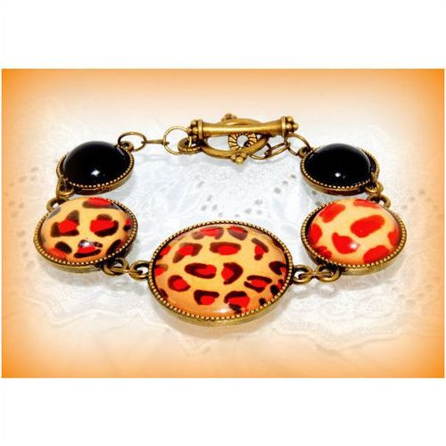 Sale Cabochon Leopard Pattern Charm Bronze Bracelet Bangle Jewellery 425