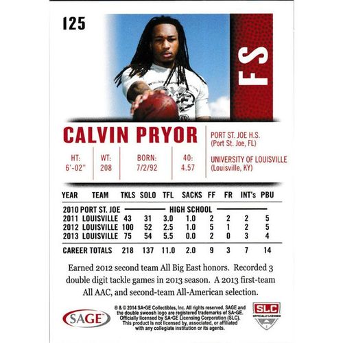 2014 SAGE HIT 125 Calvin Pryor Louisville Cardinals