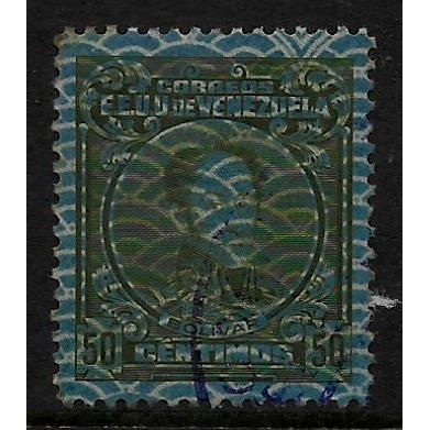 VENEZUELA 1932 50c OLIVE SECURITY PAPER SIMON BOLIVAR SG 422 FINE USED#