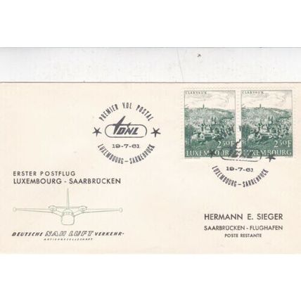 Luxembourg 1961 DNL Luxembourg to Saarbrucken FF Cover Typed VGC