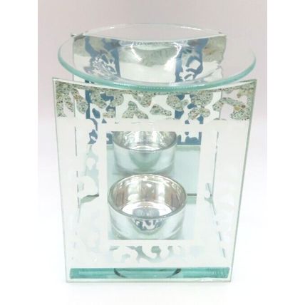 Silver Animal Print Oil Burner/Tealight Holder 12 CM Glass Gift Home Decor Boxed