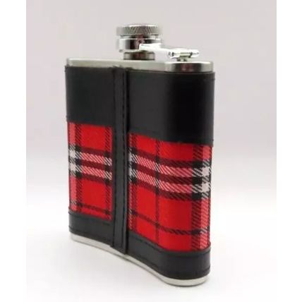 Red & Black Tartan Hip Flask 11 CM Gift Boxed Fathers Day Gift Drinks Beverage