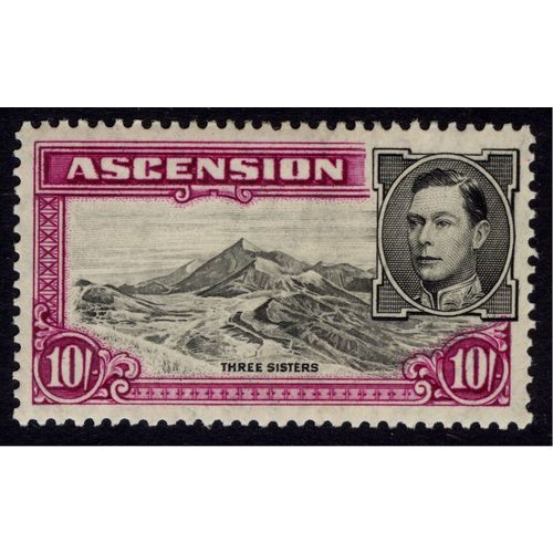 Ascension KGVI 1938 10s Black & Bright Purple Mounted Mint MM SG 47 Sc 49a stamp