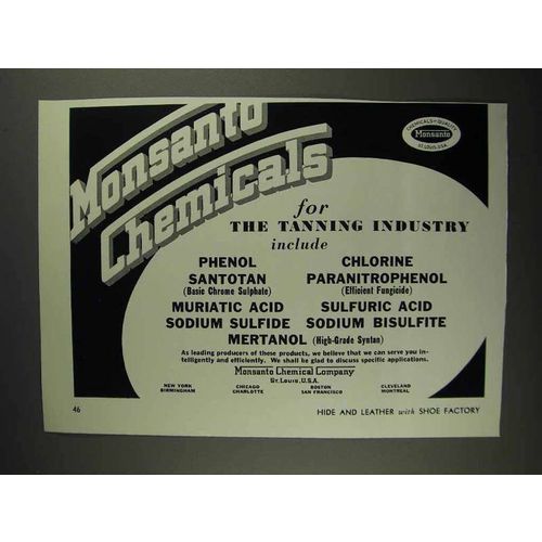 1936 Monsanto Chemicals Ad - For The Tanning Industry