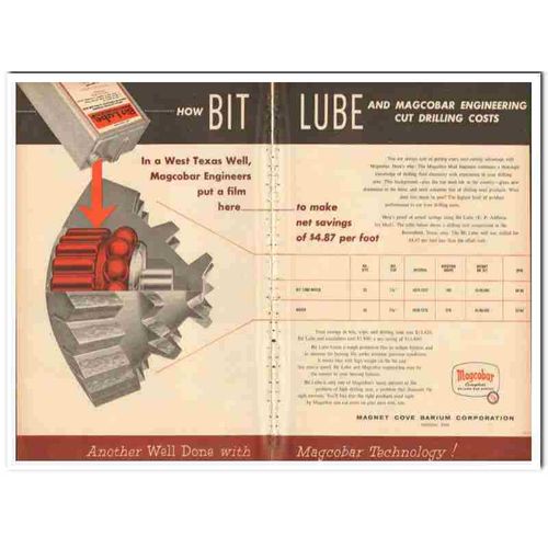 MAGNET COVE BARIUM CORP 1959 MagCoBar oil drilling bit lube vintage ad