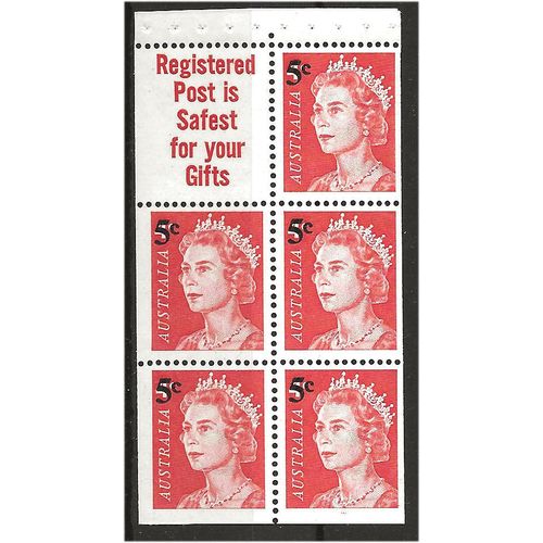 Australia 1967 SG414a 5d on 4d Red in an Unmounted Mint Booklet Pane