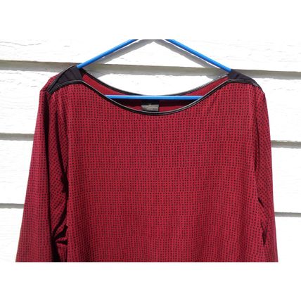 Womens Worthington 2X Dark Red Knit Top Chiffon Hem 52 Chest Black Trim