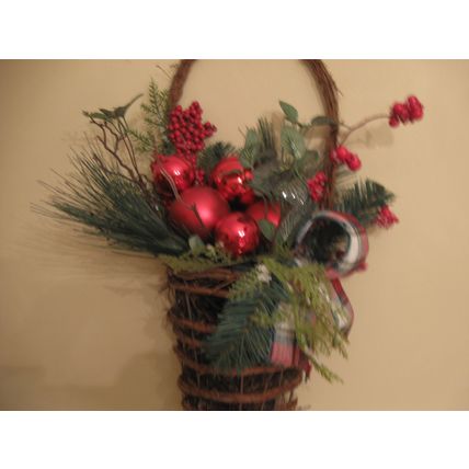 Wintery Wall / Door Decoration - Artificial Arrangement In Basket