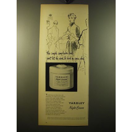 1950 Yardley Night Cream Ad - This simple complexion care won't let the wind be