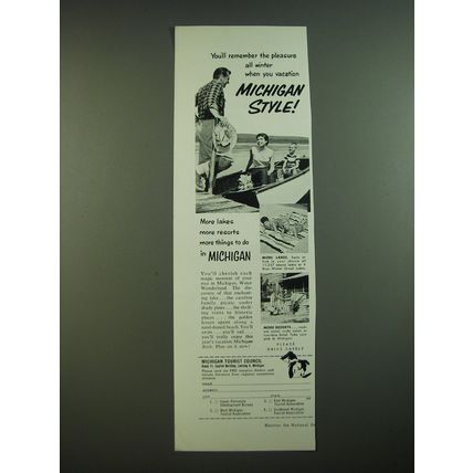 1956 Michigan Tourist Council Ad - You'll remember the pleasure all winter